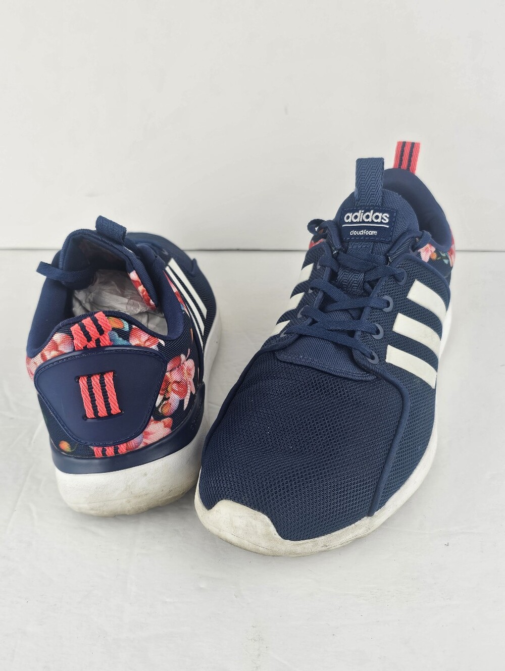 Adidas Cloudfoam Lite Racer Blue & Floral 8.5 Workout Running Gym Casual GUC - Picture 2 of 8